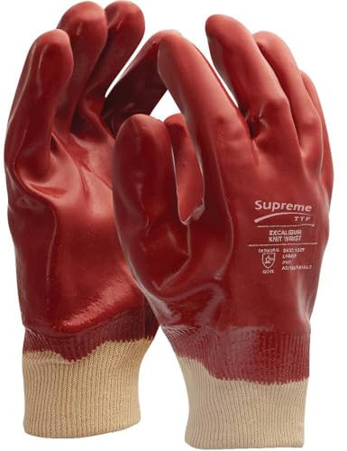 SUPREMETTF SUPREMELY TOUGH Pack of 6 Pairs Red Pvc Coated Gloves Size Large - Elasticated Cuffs for Comfort, Tear Resistant | Diy Health & Safety Work Gloves, Flexible & Comfy