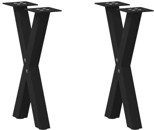 vidaXL Pieds de Table Basse en Forme de X, 2 pièces, Noir, 28 x (42-43) cm, Acier