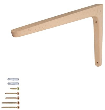 MS Beschläge Console en bois simple ou paire de supports d'étagère en hêtre pour montage mural - Équerre en bois avec kit de fixation - Support d'étagère murale (300 mm x 200 mm, 1 pièce)