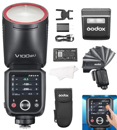 Godox V100C V100-C Round Head Camera Flash Speedlite for Canon EOS Cameras TTL HSS 1/8000s 2.4G 100Ws with Toch Screen (V100 C)