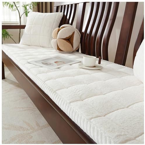 Plüsch Sofa Bezug Sofa Bezug 1 2 3 4-Sitzer, Sofaschoner rutschfest Sofa Überzug Ecksofa Waschbar Couchschoner Dicker Rutschfestes Fensterkissen(Weiß,Waist Pillow[with core])