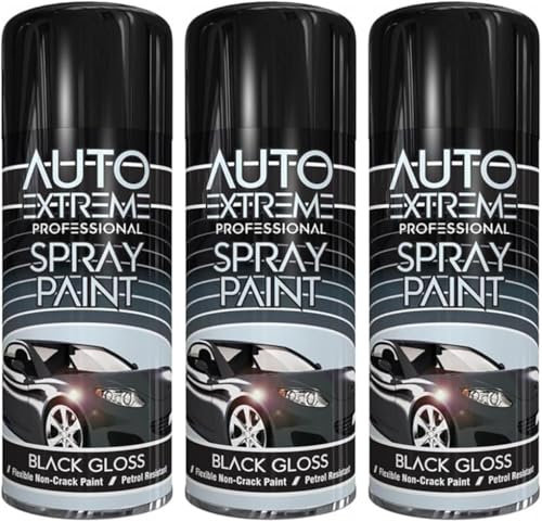 MIXEL Black Gloss Spray Paint, Easy To Apply, Quick Drying Formula, DIY Projects, Crafts, Ideal For Wood, Metal, Plastics, Long-Lasting Protection, Indoor And Outdoor Use, 400ml, (3 Pcs)