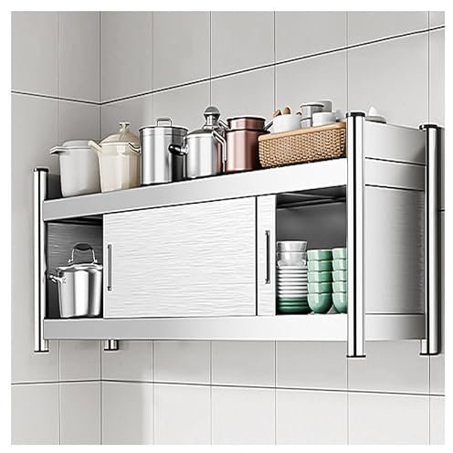 Wandschrank aus Edelstahl mit Schiebetür, robustes Wandregal für Küche, Bad oder Wohnzimmer, 150 x 35 x 40 cm, Silber