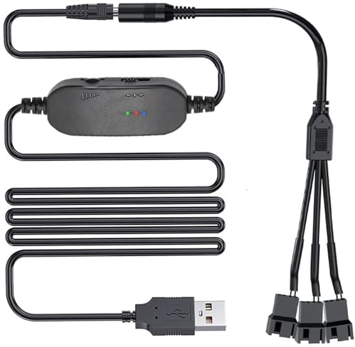 VISSQH 12V contrôleur de Vitesse du Ventilateur PC,USB DC 5V Step Up Boost vers 12V 2 Broches Contrôleur avec 1 à 3 Câbles de Adaptateur d'alimentation Ventilateur PC