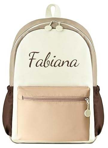Generisch Khaki Personalisierter Großer Kinderrucksack mit Namensstickerei | Bestickter Rucksack, Wasserabweisender Schulrucksack für Mädchen & Jungen, Schultasche für Die Grundschule, 41cm × 28cm