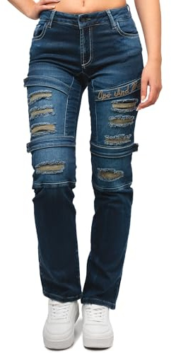 Cipo & Baxx Damen Jeans Auffälliges Design mit Cargo Details | Einzigartige Styles, trendy Farbkleckse, modischer Denim-Look, bequem, ideal für Freizeit und Alltag