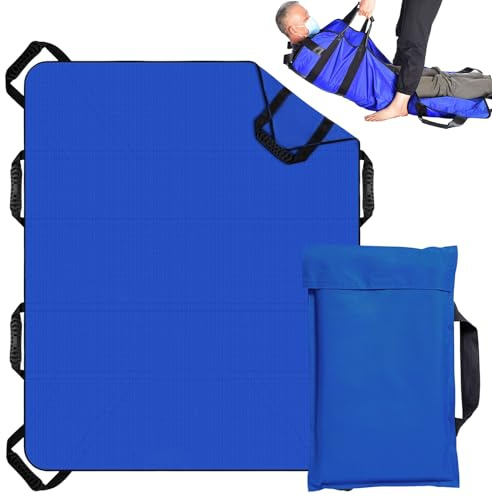 Gleittuch für Bettlägerige 100 * 120cm,Rutschtuch Pflege mit 6 Griffen,Transferboard für Patientenlifter für Ältere & Bettlägerige Patienten,Gleitmatte Pflege Wiederverwendbar und Abwaschbar (Blau)