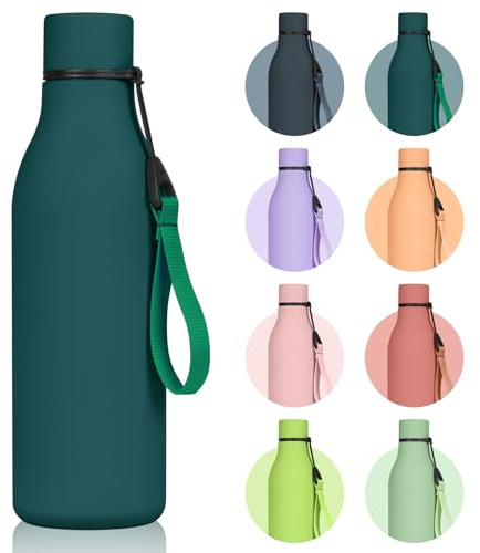flintronic 550ml Water Bottles with Strap,Double Wall Vacuum Insulated Water Bottles Keeps Drinks Cold 24 Hrs/Hot 12 Hrs|Leak Proof|BPA Free,Stainless Steel Water Bottles for Gym,Hiking-Forest Green
