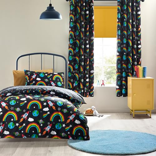 Catherine Lansfield Rainbow Rockets Reversible Junior Duvet Cover Set with Pillowcase Black