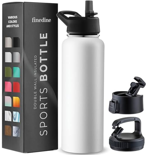 Triple Walled, Insulated Water Bottles with Straw Lid/Flip Top Lid/Wide Mouth Cap - Stainless Steel Metal Bottle for Travel, School, Sports, Gym (Pure Pearly White, 1180 ml)