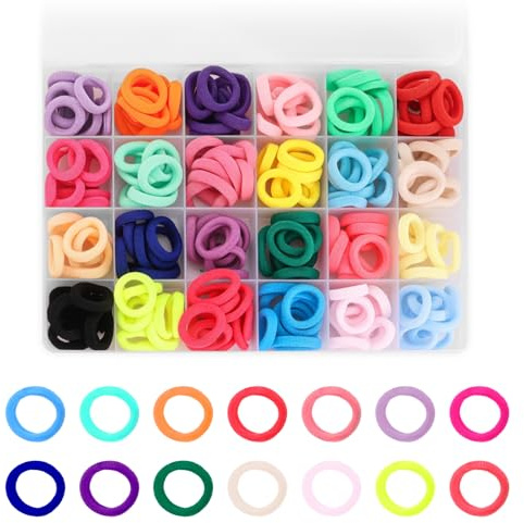 400 élastiques colorés pour cheveux pour petits enfants, doux et élastiques, sans accrocs, accessoires pour cheveux pour filles et bébés (2 cm de diamètre)
