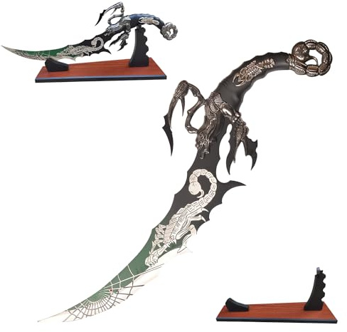Claymeur 53 cm Fantasie-Skorpion-Schwert aus Edelstahl für Cosplay, Sammlung, Schwarz & Grün