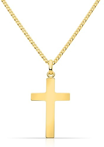 Tony Fein Kreuz Kette 585er Vergoldet Hochglanzpoliert mit Panzerkette 2 mm 22 x 46 mm Made in Italy für Damen und Herren