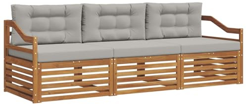 vidaXL Outdoor-Sofagarnitur mit Kissen 3 pcs Natürlich und Hellgrau, Garten, modernes Ecksofa, belastbare Gartenmöbel, Lounge für Terrasse, ideales Set für Balkon