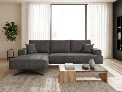 GRAINGOLD Leto Ecksofa 260x165 cm, L-Form Sofa, Ecksofa für Wohnzimmer, Velours-Stoff, 3-Sitzer Eckcouch, Modernes Design (Anthrazit, Links)