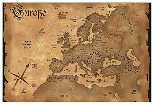 Wallario Küchenrückwand selbstklebend 90 x 60 cm, Motiv: Alte Weltkarte Karte von Europa in englisch | Spritzschutz abwischbar & pflegeleicht