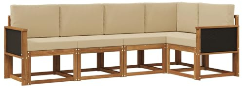 vidaXL Outdoor-Sofagarnitur mit Kissen 5 pcs Natur und Beige Polyester, Garten, modernes Outdoor-Sofa, wetterfestes Lounge-Möbel, perfekte Terrasse für gemütliches Sitzen