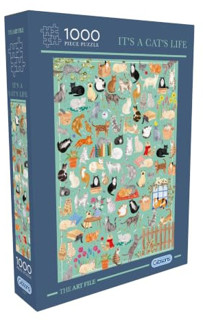 Gibsons It's a Cat's Life 1000 Piece Jigsaw Puzzle for Adults & Teens - Cats Beautiful Artwork, Part of The Art File Collection - Premium Sustainable Puzzle Made in the UK/EU - Great Gift