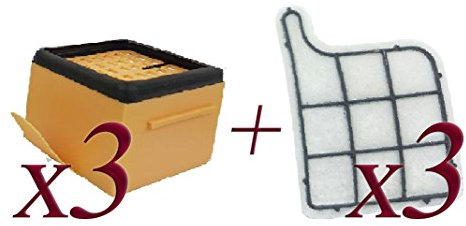 Filtro Griglia per Folletto Vorwerk vk135 - vk136 + Microfiltro Igienico Hepa (3 Filtri Griglia + 3 Filtri Hepa)