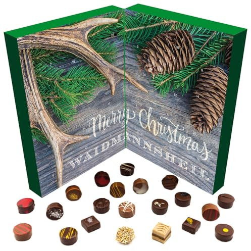 Hallingers Merry Christmas Waidmannsheil - Pralinen-Adventskalender hoher Qualität handgemacht abwechslungsreich ohne Alkohol hochwertige Verpackung (Box) - Geschenkideen Weihnachten & Geschenke Adven
