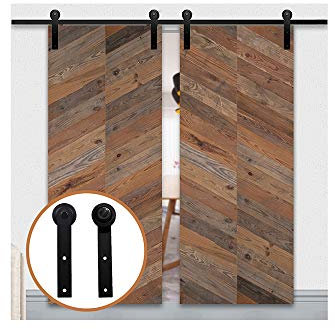 LWZH 6.6FT/200cm Schiebetuerbeschlag Set Sliding Barn Door Hardware Kit für Doppeltür Scheunentore Schwarze I-Förmige