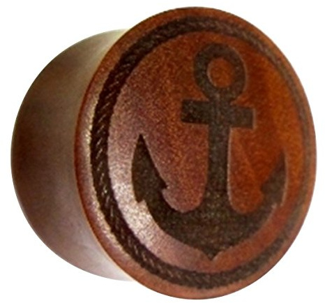 CHICNET Flesh Plug Sawoholz Anker Seil Ring Double Flared Lobe Dehner rot braun Gravur dunkel Expander| Unisex Piercing Damen Herren Meer | Organic Holz Ohrring Ohrstecker