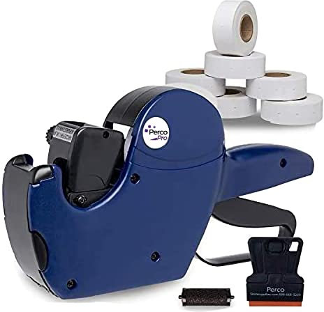 Perco Pro 2-zeiliges Etikettiergerät-Set, enthält 16-stellige Etikettenpistole, 10.500 weiße Etiketten, Tintenentferner-Werkzeug und vorinstallierte Tintenrolle