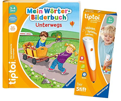 Tiptoi Ravensburger Set: My Wörter-Bilderbuch. On the go (children's book) + 00110 tiptoi pen, educational toy for children