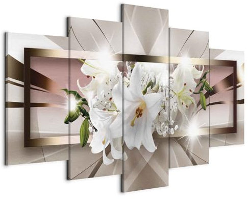 murando - Quadro Fiori Giglio 225x112 cm 5 Pezzi Stampa su tela XXL Immagini Moderni Murale Fotografia Grafica Decorazione da parete Quadri Componibili Astratto grigio argento rose