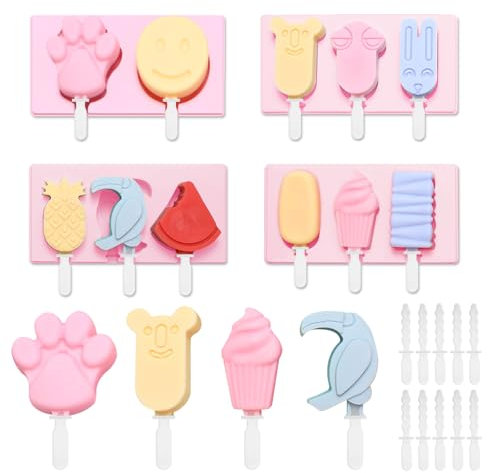 UTLB-X 4 Stück Eisformen Eis Am Stiel Formen mit 20 Eisstielen Popsicle Molds Nette Cakesicle Moulds für Kinder mit Abdeckung EisbehäLter für Speiseeis Eis Selber Machen Wiederverwendbar