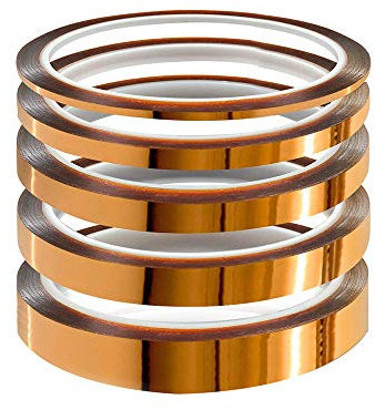 YIXISI 5 pezzi Polyimide Tape Nastro, Nastro Adesivo Resistente al Calore con Adesivo in Silicone, per la Mascheratura, la Saldatura, Schede di sublimazione e Isolamento (3/6/8/10/12 mm x 33m)