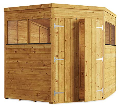 BillyOh 7x7 Expert Workshop Corner Wooden Garden Shed, 6.5ft Pent Roof Garden Storage Shed with 5-Sides Corner Design, 11mm Tongue & Groove Wall, Roof & Floor | Versatile Wood Outdoor Storage Building