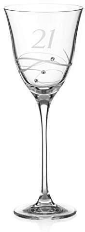 DIAMANTE 21st Birthday Wine Glass – Single Crystal Wine Glass with a Hand Etched “21” - Embellished with Crystals