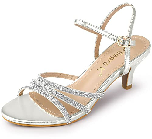 Allegra K Women's Ankle Strap Rhinestone Kitten Heel Sandals | 2 3/8 inches Heels for Women, Open Toe Kitten Heel Sandal, Comfortable heel, Summer Dress Shoes