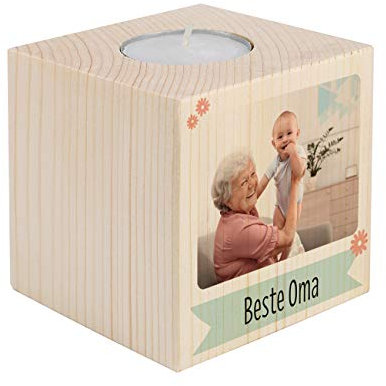 Herz & Heim® Kerzenhalter mit Foto - tolles Geschenk für Oma und Opa Frühling