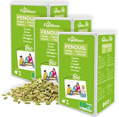 LES PAPOTEUSES | Tisane finocchio BIO | Tisana al finocchietto selvatico | 60 bustine di tè | Confezione di 3 scatole da 20 bustine | Certificato biologico