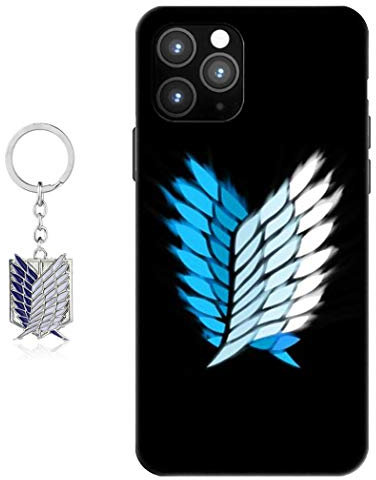 Hülle für iPhone 12 Pro Max Attack on Titan Anime Handyhülle [Mit Angriff auf Titan Schlüsselbund] Cartoons Silikon Sanft Bumper Case Hülle für iPhone 12 Pro Max
