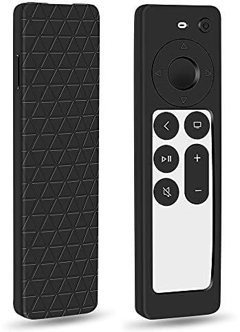 Funda protectora de silicona para Apple TV Siri 2021, para Apple TV 4K HD (2ª generación), mando a distancia Siri a prueba de golpes, tapa trasera de batería y soporte, color negro
