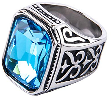 PAURO Herren Edelstahl Jahrgang Hochzeit Versprechen Zirkonia Ring mit Großem Stein Silber Schwarz Blauer See Größe 68 (21.6)