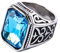 PAURO Herren Edelstahl Jahrgang Hochzeit Versprechen Zirkonia Ring mit Großem Stein Silber Schwarz Blauer See Größe 68 (21.6)