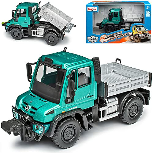 Mercedes-Benz Unimog Kipper mit Pritsche Tuerkis ca 1/43 Modell Auto