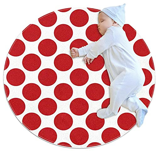 Kleiner Teppich für Badezimmer, gepunktet, Rot / Weiß, rutschfest, für Sofa, Schlafzimmer, Kinderzimmer, Dekoration, rund, 71 cm Durchmesser