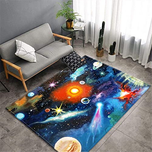 Chickw1 Teppich Wohnzimmer Kurzflor Teppiches 3D Galaxy Muster, Weiche Flanell Teppich Antirutschunterlage Krabbelmatte für Kinderzimmer Schlafzimmer Outdoor (120x160cm,Leuchtende Sterne)