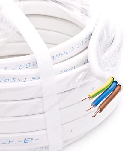 Stromkabel Flachkabel Mantelleitung Elektrokabel Flach Feuchtraumkabel YDYp NYM-J 3x2,5 mm2 450/750V Kabel Elektroleitung - 15m Ring
