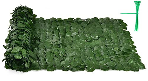 RELAX4LIFE Künstliche Hecke 300x100cm, Efeu Garten Sichtschutz mit 1728 Blättern, Sichtschutzgitter aus PE, Windschutz für Balkon Terrasse Zaun, Grün (7,5 x 5,5 cm pro Blatt)
