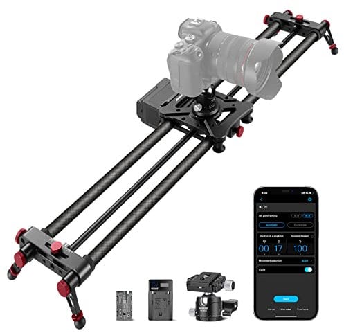NEEWER 47.2”/120cm motorisierter Kameraslider, App Funksteuerung Kohlefaser Slider, unterstützt Videomodus, Zeitraffer Fotografie, Horizontal-, Verfolgungs und 120° Panorama Aufnahme (ER1-120)