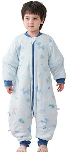 Chilsuessy Baby Winter Schlafsack 2.5 Tog extra weich Strampelsack mit Beinen Gefüttert Schlafanzug Abnehmbare Ärmel Schlafsäcke für Säugling Kleinkind, Blau Babyelefant, M/Babyhöhe 85-95cm