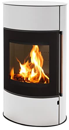 H&M Kaminofen Mango 2.0 Plus weiß oval 8kw großer Feuerraum Bauart 1 Panorama Scheibe 150mm Abgasstutzen