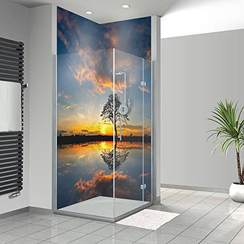 WANDFREUDE individuelle Duschrückwand Aluverbundplatte auf Maß (2 Stück - Baum in Afrika - Premium Brillant Lack) – Dusche Wandverkleidung Duschwandverkleidung Duschrückwände