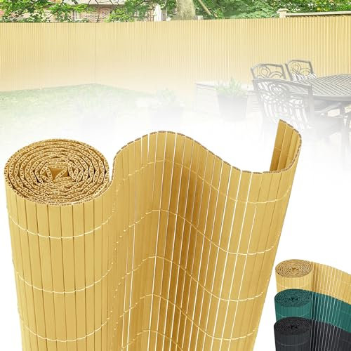 LZQ PVC Sichtschutzmatte Sichtschutzzaun Bambus, UV-beständig und Wetterfest Sichtschutz Verstärkt Privatsphäre mit Kabelbindern, für Balkon Garten Terrasse, 120 x 600cm (Höhe x Länge)